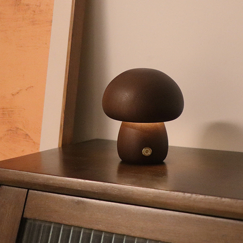 Wooden Mushroom Touch Night Light | LED Bedside Lamp (Beech/Rubber Wood)