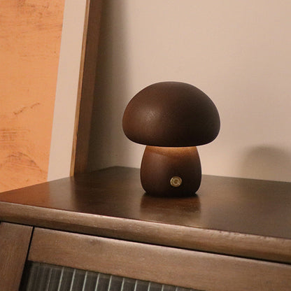 Wooden Mushroom Touch Night Light | LED Bedside Lamp (Beech/Rubber Wood)