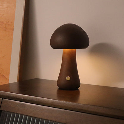 Wooden Mushroom Touch Night Light | LED Bedside Lamp (Beech/Rubber Wood)