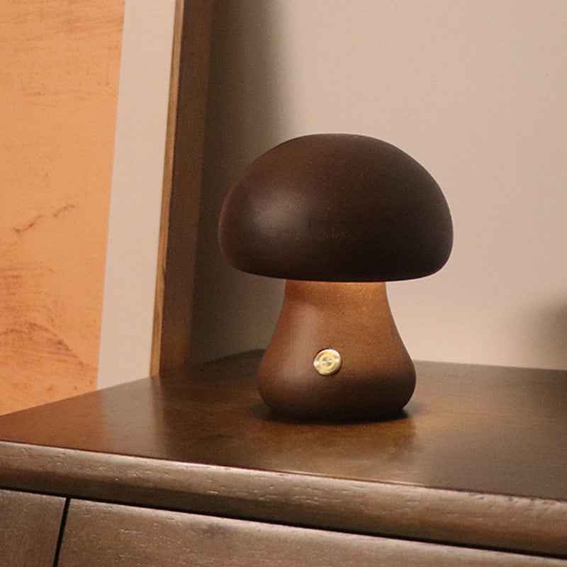 Wooden Mushroom Touch Night Light | LED Bedside Lamp (Beech/Rubber Wood)