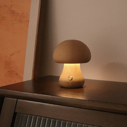 Wooden Mushroom Touch Night Light | LED Bedside Lamp (Beech/Rubber Wood)