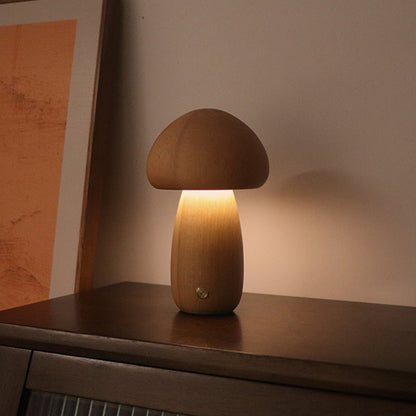 Wooden Mushroom Touch Night Light | LED Bedside Lamp (Beech/Rubber Wood)