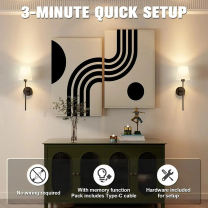 Modern interior design with abstract wall art, a green cabinet, and decorative items.
