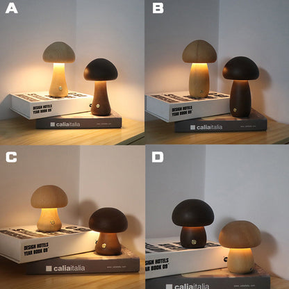 Wooden Mushroom Touch Night Light | LED Bedside Lamp (Beech/Rubber Wood)