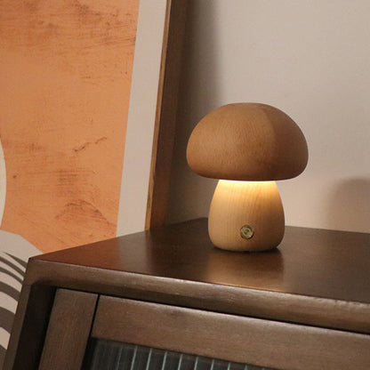 Wooden Mushroom Touch Night Light | LED Bedside Lamp (Beech/Rubber Wood)