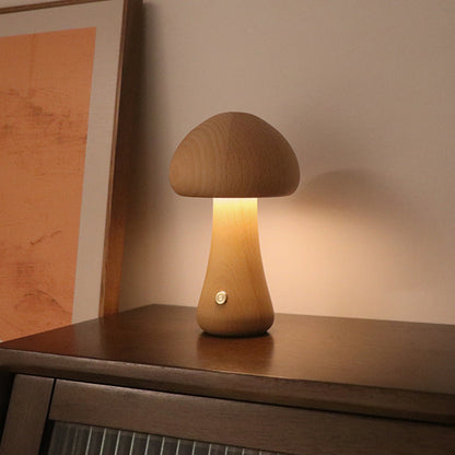 Wooden Mushroom Touch Night Light | LED Bedside Lamp (Beech/Rubber Wood)